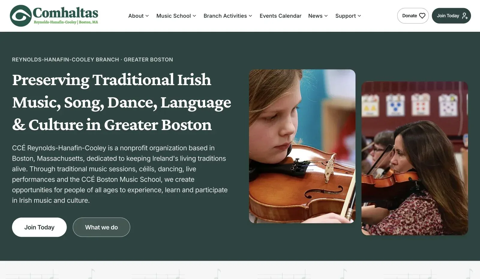 Homepage of the Comhaltas Boston website