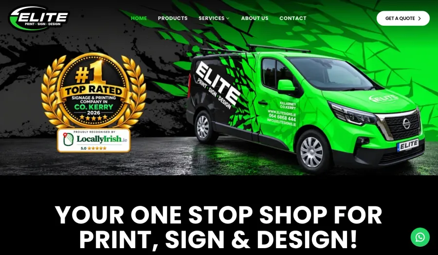Elite Signs website homepage