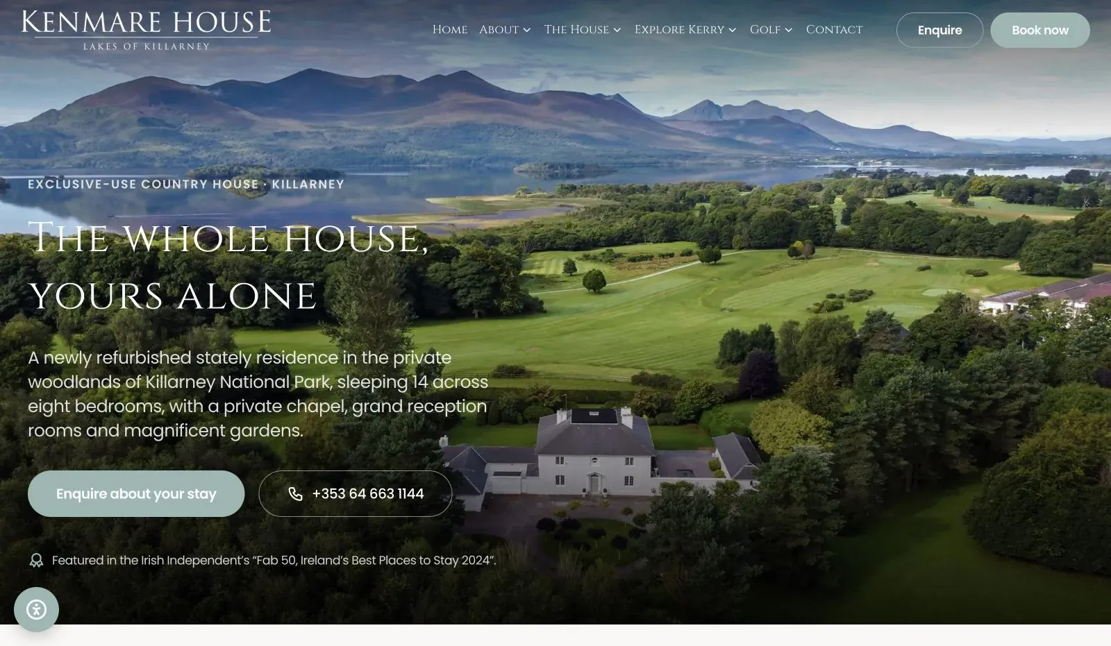 Homepage of the Kenmare House website